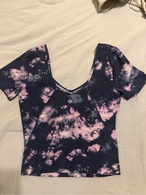 lululemon athletica Scoop Neck Tie-Dye Crop Tee - Navy & Light Pink